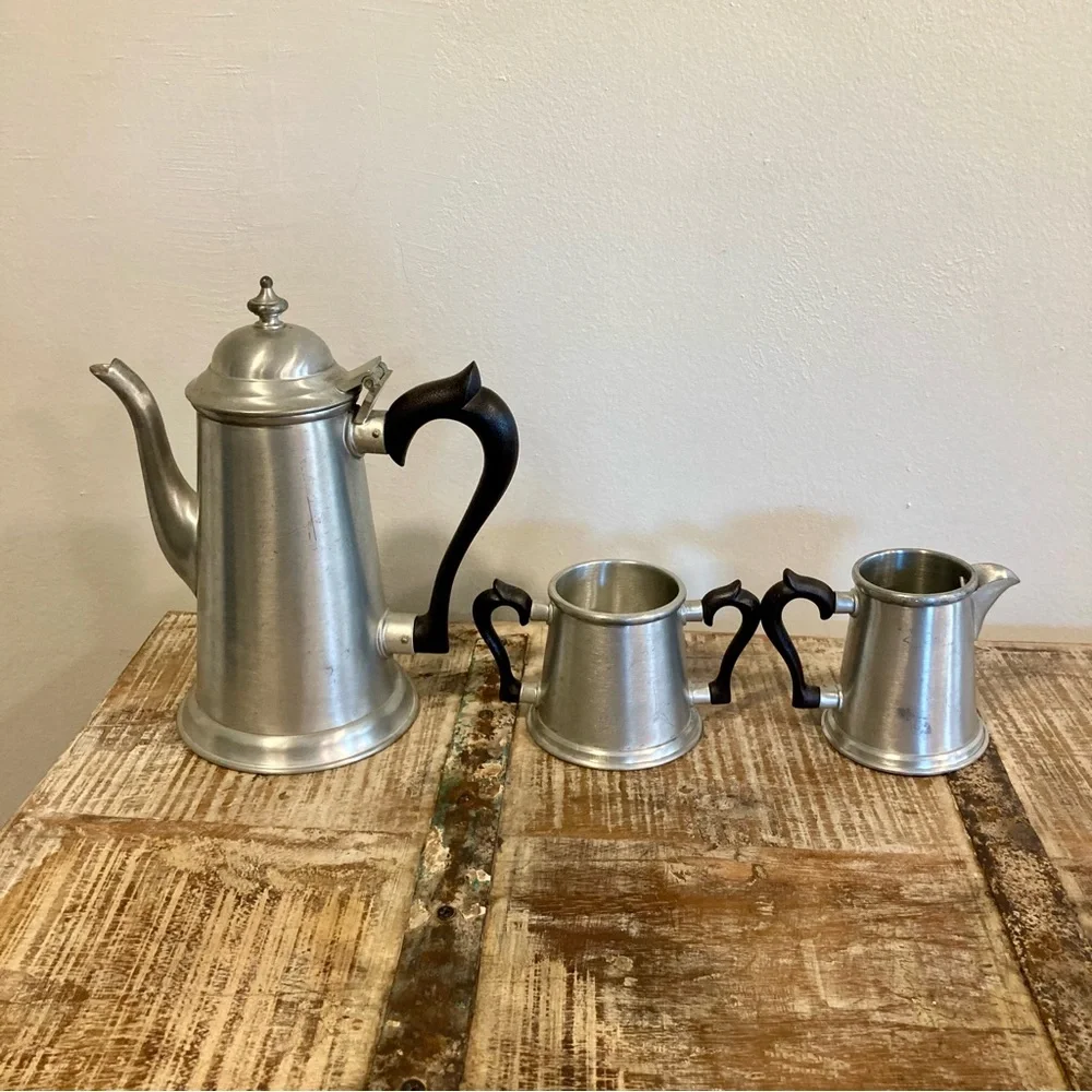 Vintage Stieff Pewter P1-23 Coffee or Tea Pot with Sugar and Creamer Set